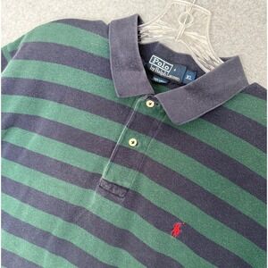 Polo Ralph Lauren Striped Polo Shirt Mens XL Navy Green Short Sleeve READ